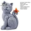 Handmade Stone Texture Decor Solar Cat Garden Statue, Cute Sculpture with Butterfly Light, Weather Resistant Yard Art Waterproof Resin Animal