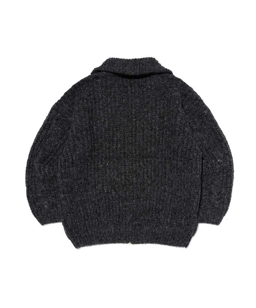 OTHERFITS Cable High-Neck Knit Zip-Up (Charcoal)
