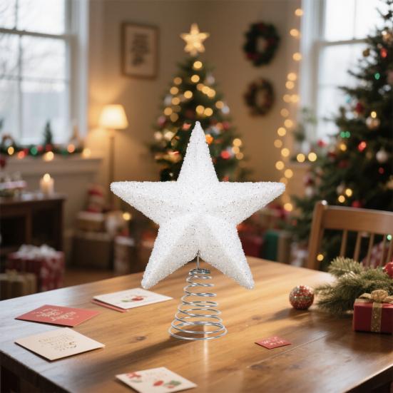Glitter Star Christmas Tree Topper Sparkly Star Treetop Christmas Ornament for Holiday Home Desktop Party Decor