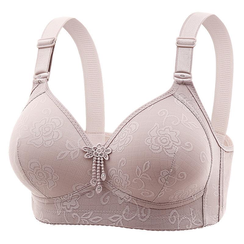Large Jacquard Thin Cup Non-Wired Full Coverage Bra for Mature Women