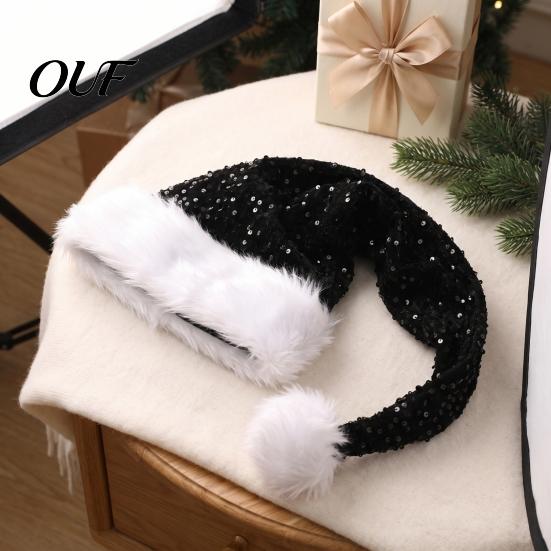 Sparkly Xmas Cap Christmas Santa Hat for Adults, Thicken Soft Velvet with Sequin Halloween Costume Decoration, Long Claus Holiday Party Cosplay
