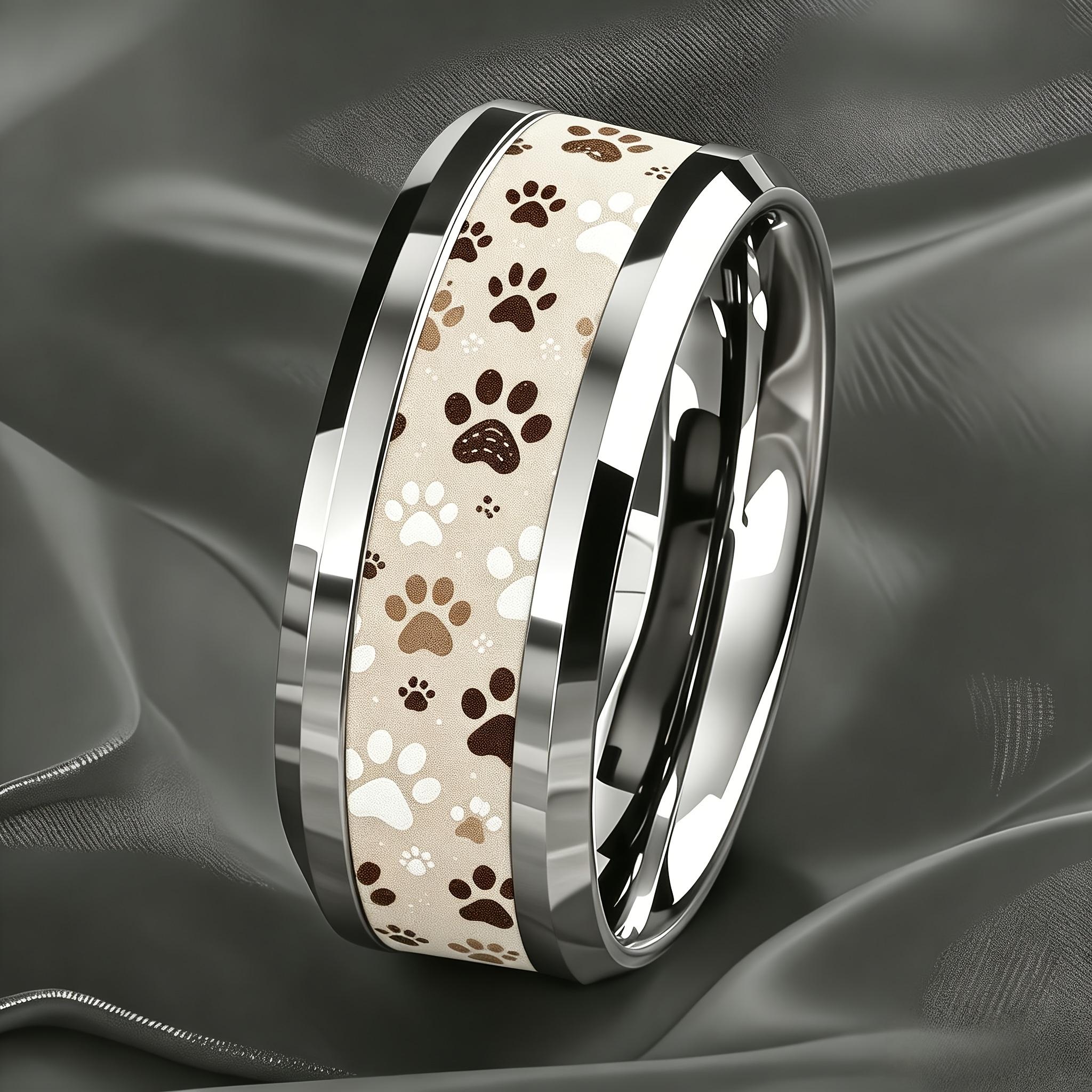 Süßer Hund & Katze Pfotenring Milchkaffee Haustier Edelstahlringe Für Damen Herren Minimalistischer Tägliche Wear Schmuck Geschenk Für Haustierliebhaber 7 white