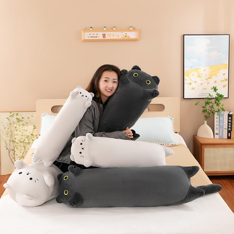 Cuscino Corpo a Forma di Gatto in Peluche Corto Per Dormitori Laterali Con Supporto per le Gambe