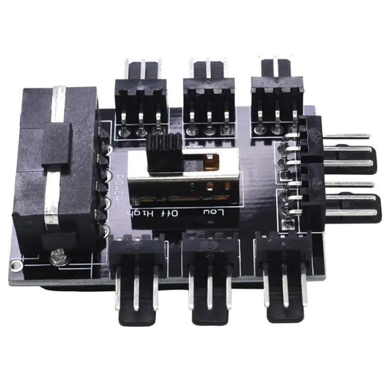 Cooling Fan Hub, 1 to 8, Fan Hub 3-Pin PWM Splitter, Computer Mining Adapter, Cooling Power Supply