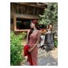[Original practice + inner lining] Sweet French red plaid suspender dress for children's vacation wind fish tail long