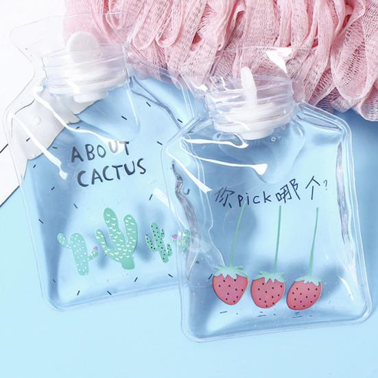 Clear PVC Hot Water Bag Cartoon Pattern Leak-proof Hot Cold Compress Pain Relief Winter Hand Feet Warmer Pouch Bottle Warm Gift