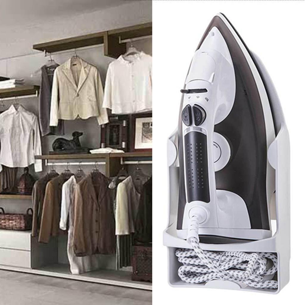 Iron Holder Wall Mounted Heat Resistant Widened Electric Iron Organizer with Hooks for Closet Hotel