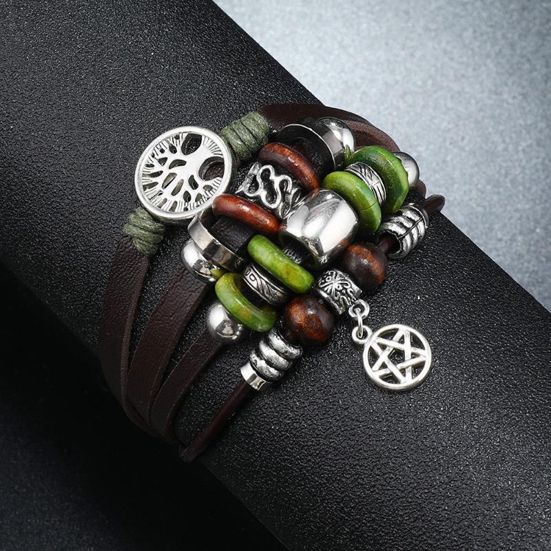 

Дерево Жизни Бирюзовый Многослойный Кожаный Браслет Креативная Бабочка Ретро Черный Мужской Браслет коричневый