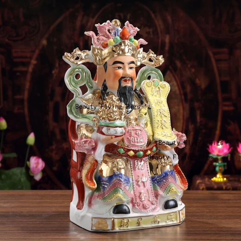 1PC Chinese Ceramic God of Wealth Ornament home decoration Wealth-attracting ornament Office Wealth Recruiting Statue 24-29CM