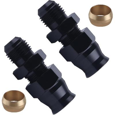 2PCS 6AN Male To 3/8" Hardline Compression Fitting Adapter Aluminum Alloy Black Anodized Straight Hardline Fuel Connector, Automotive Replacement