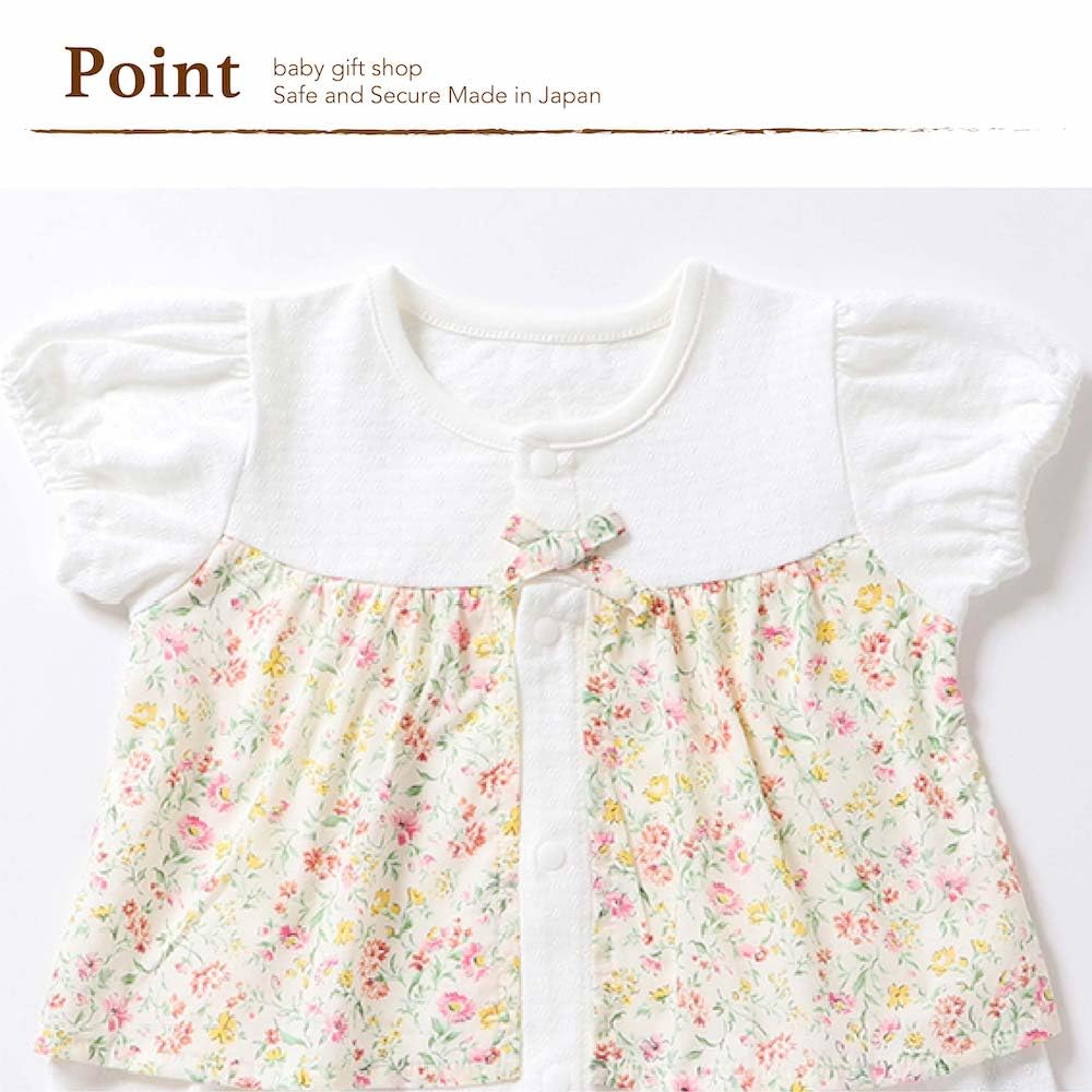 Cream de Coco Made in Jersey Tuck Jacquard Petite Flower Baby Clothes for Size - Japan, Spring/Summer Coverall, Newborns, 25-43112 (White, 80cm)
