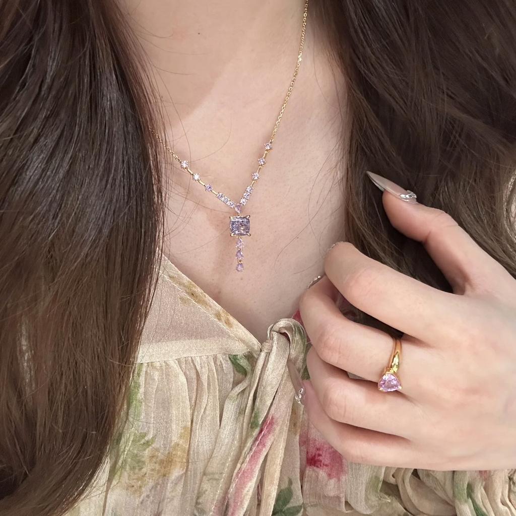 Nine Purple Isolation Fire Purple Diamond Super Fairy Necklace Women'S Fashion Luxury Zixia Fairy Set Ring