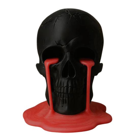 Melting Tears Skull Decoration Bold Edgy Human Head Sculpture Tabletop 3D Printed Skull Ornament for Home Bookshelf Graveyard Decor