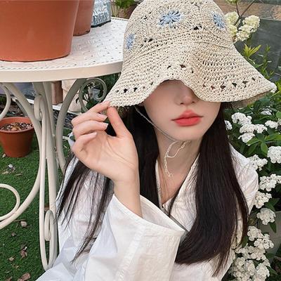 Nita Summer Embroidered Rattan Sun Cap Bucket Hat