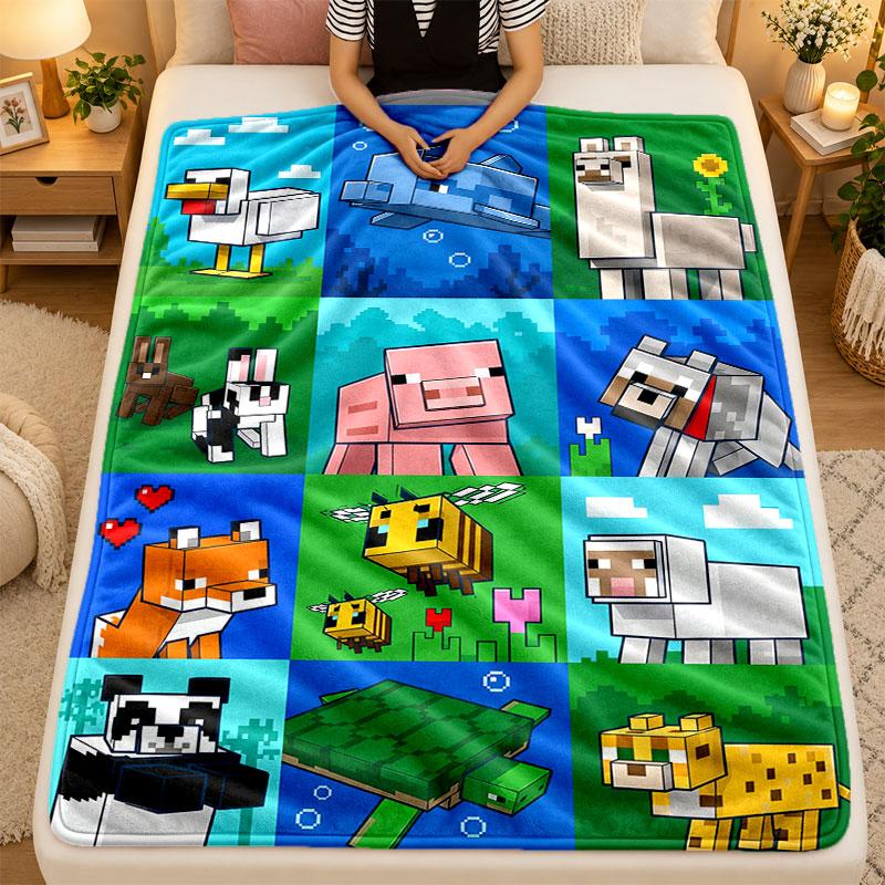 Flannel Blanketminecraft Warm Soft Throw Blanket for Indoor Sofa Bed Living Room Use