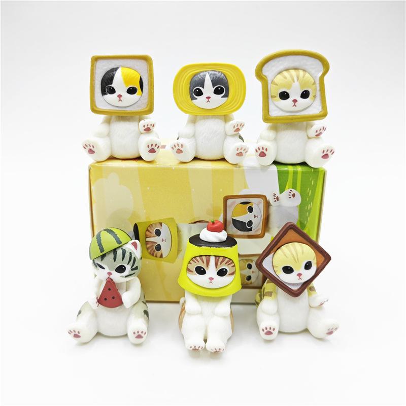 

Q Charming Cute Cat Toast Figures Set With Enchanting Watermelon Pudding And