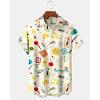 Men's Cute Cat Cartoon Geometric Print Hawaiian Shirt Short Sleeve Casual Beach Vacation Summer Button-Up Top