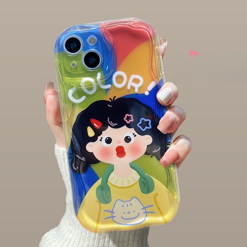 

Подходит для чехла для мобильного телефона Apple 14promax iPhone 15/13 Дофаминовая девушка 11/12mini Нишевый силикон iPhone 13 mini