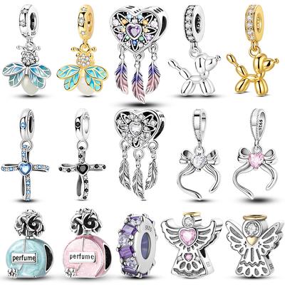Original Copper Luminous Firefly Bow Perfume Bottle Pink Charms Pendants For Women Fine Diy Birthday Jewelry Gifts