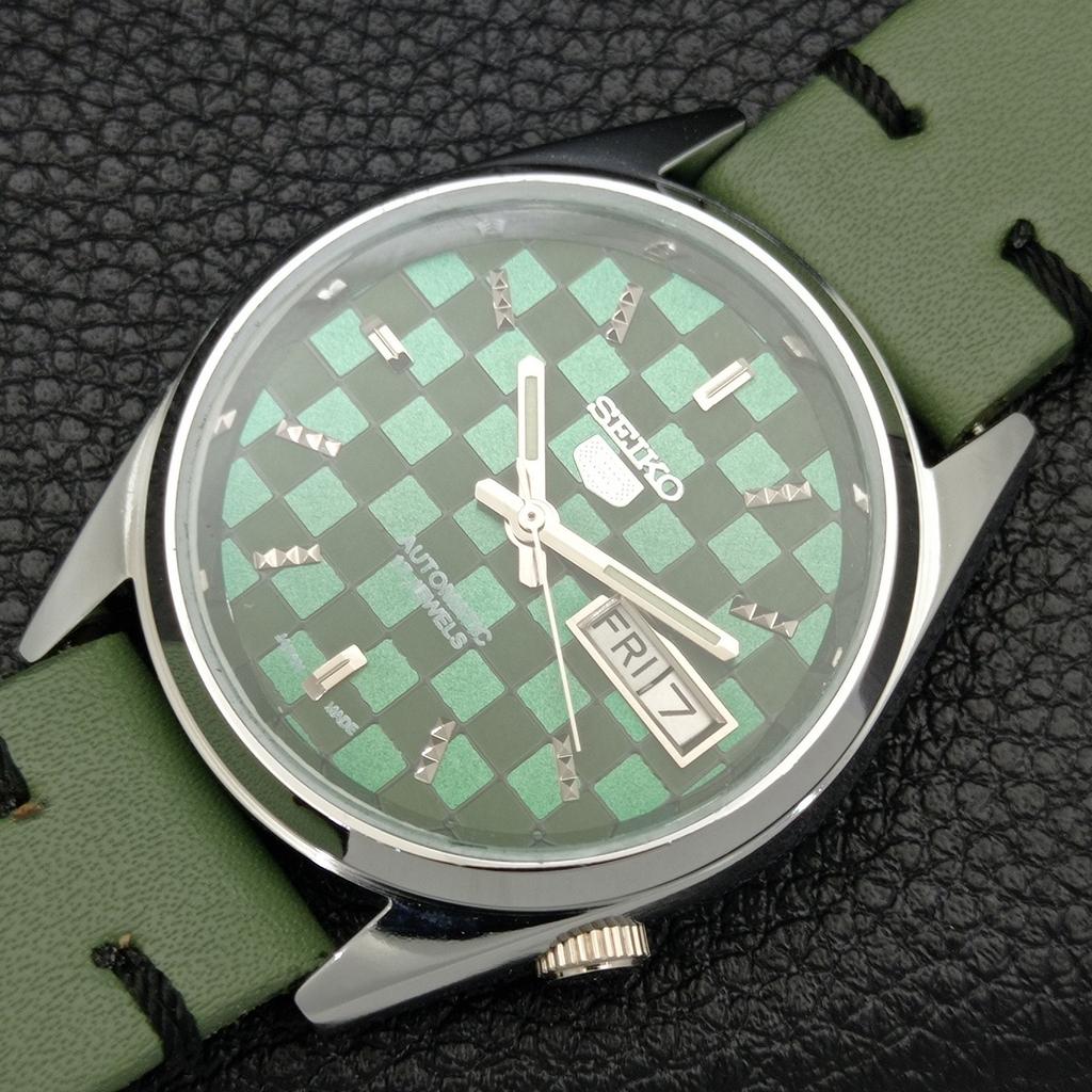 REFURBISHED SEIKO 5 AUTOMATIC MENS WATCH JAPAN MADE GREEN DIAL CUSTOM A440116-2 QV90-a440116