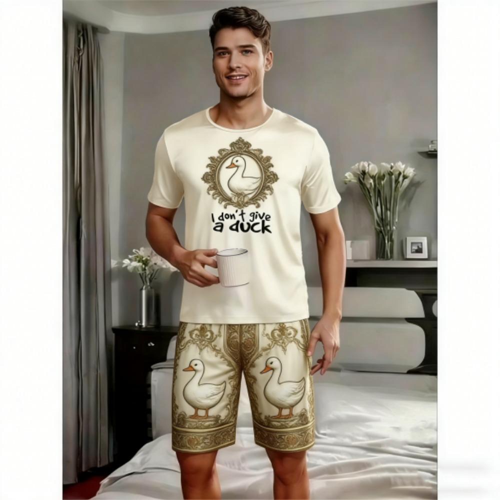 Summer Kids Set Funny Duck Printed Kids T-shirt and Shorts 2 Piece Set Summer Casual Outdoor Boys and Girls Outfit Kids Clothing 100