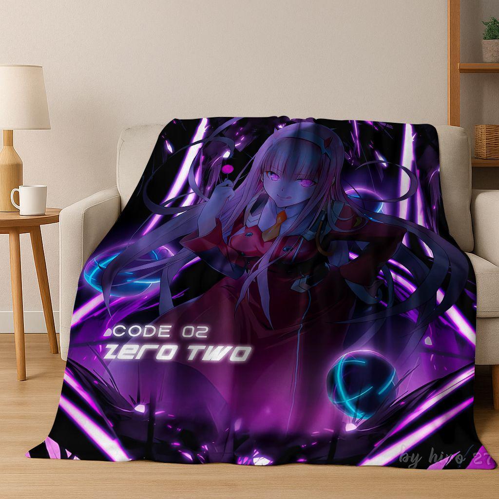 002 Zero Two DARLING In FRANXX Sexy Girl Cartoon Art Flannel Blanket,Cozy Soft Throw Blanket for Home Bedroom Bed Sofa Cover