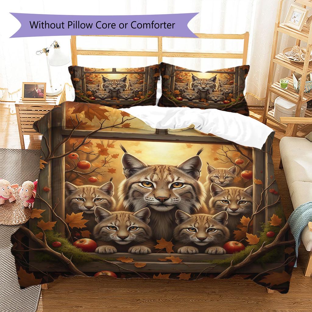 Autumn leavesanimals Pattern Bedding Quilt Set Quilt Cover Pillowcase Home Decoration Birthday Gift (1 * duvet cover + 2 * pillowcase, without core)