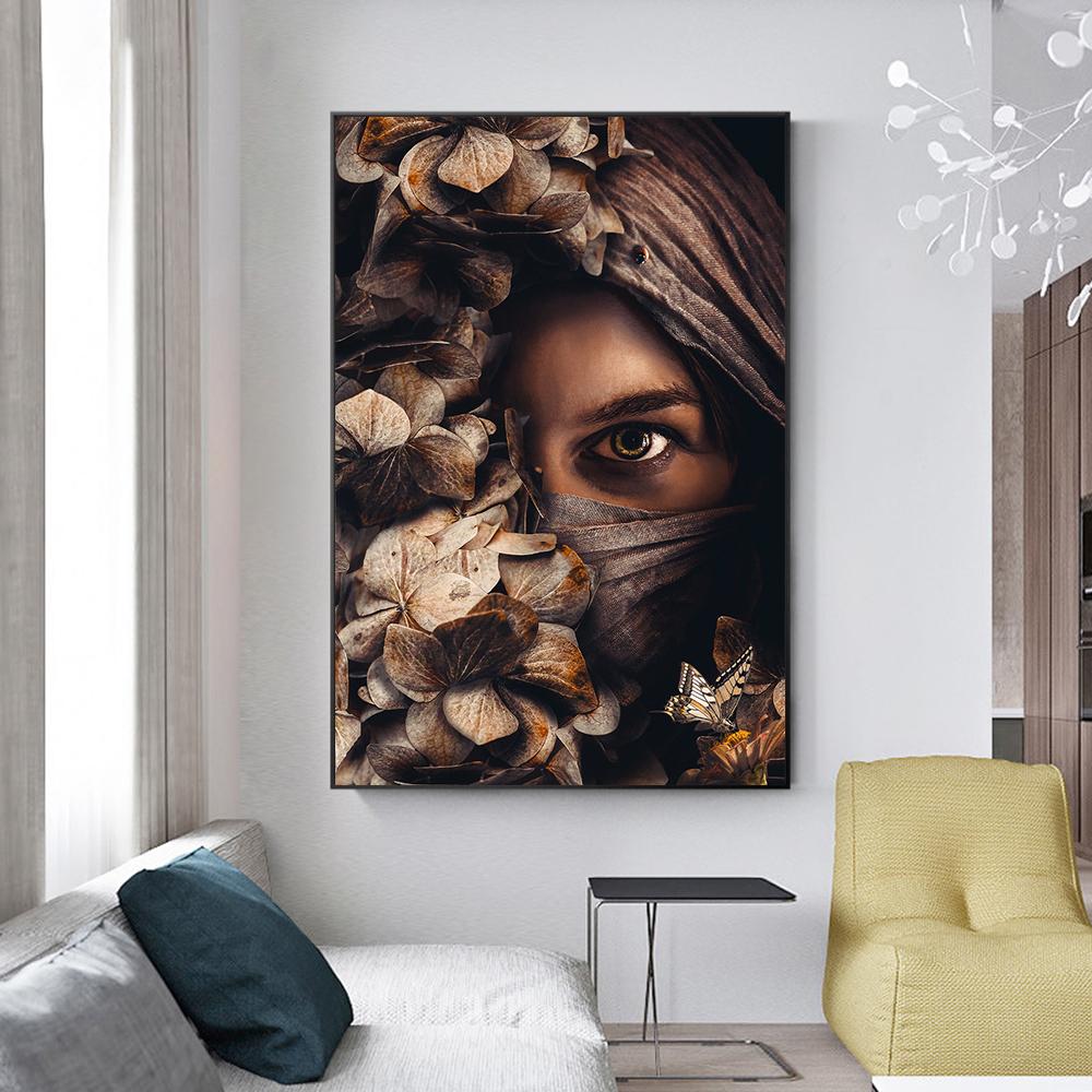 Mystic Scarfed Woman Plants Animal Photo Canvas Print Modern Nature Wall Art Poster Picture for Living Room Home Decor Cuadros