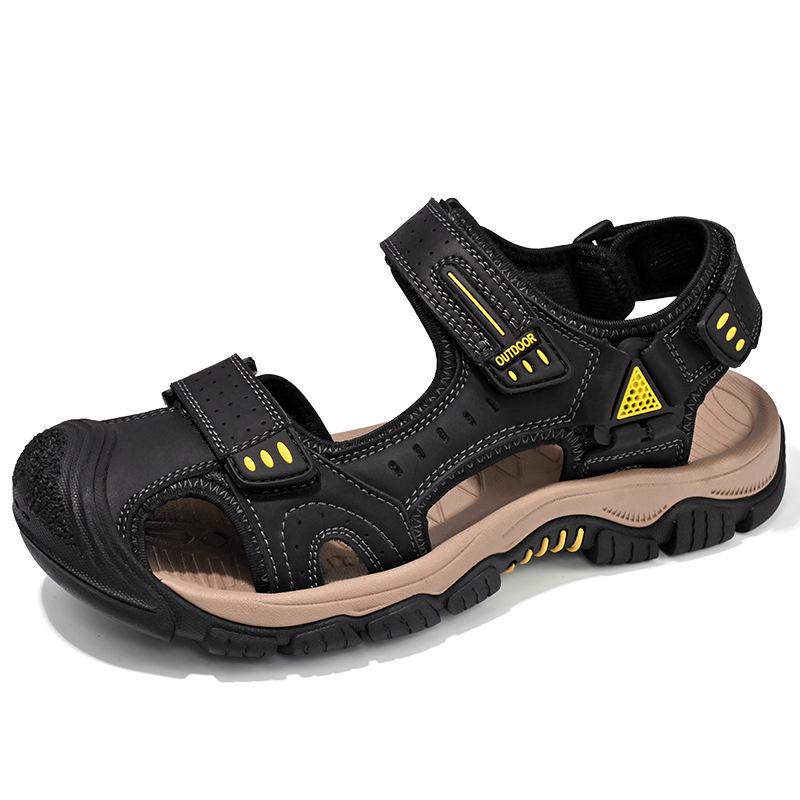 Plus Size Men s Genuine Leather Closed-Toe Non-Slip Beach Sandals for Summer 2024 Size 40 чёрный