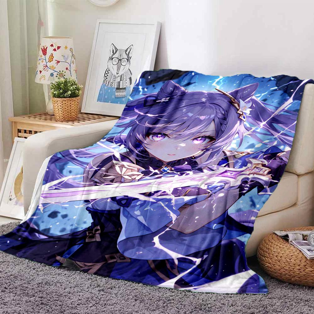 1Pc Genshin Impact Blanket Soft Comfortable Polyester Blanket Four Seasons All Season Blanket Bedroom Office Outdoor Use Anime Style Throw Christmas G