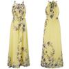 Women's Sleeveless Halter Straight Fit Loose Waist Fresh Floral Print Maxi Chiffon Dress
