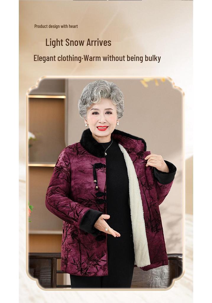 Women's Fleece-Lined Cotton Jacket for Seniors – Warm, Thick Stand-Collar Coat for Mothers and Grandmothers