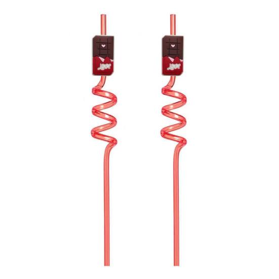 2Pcs Colorful Spiral Straws Creative Drinking Straws with Heart Lip Cake Charm Romantic Pink