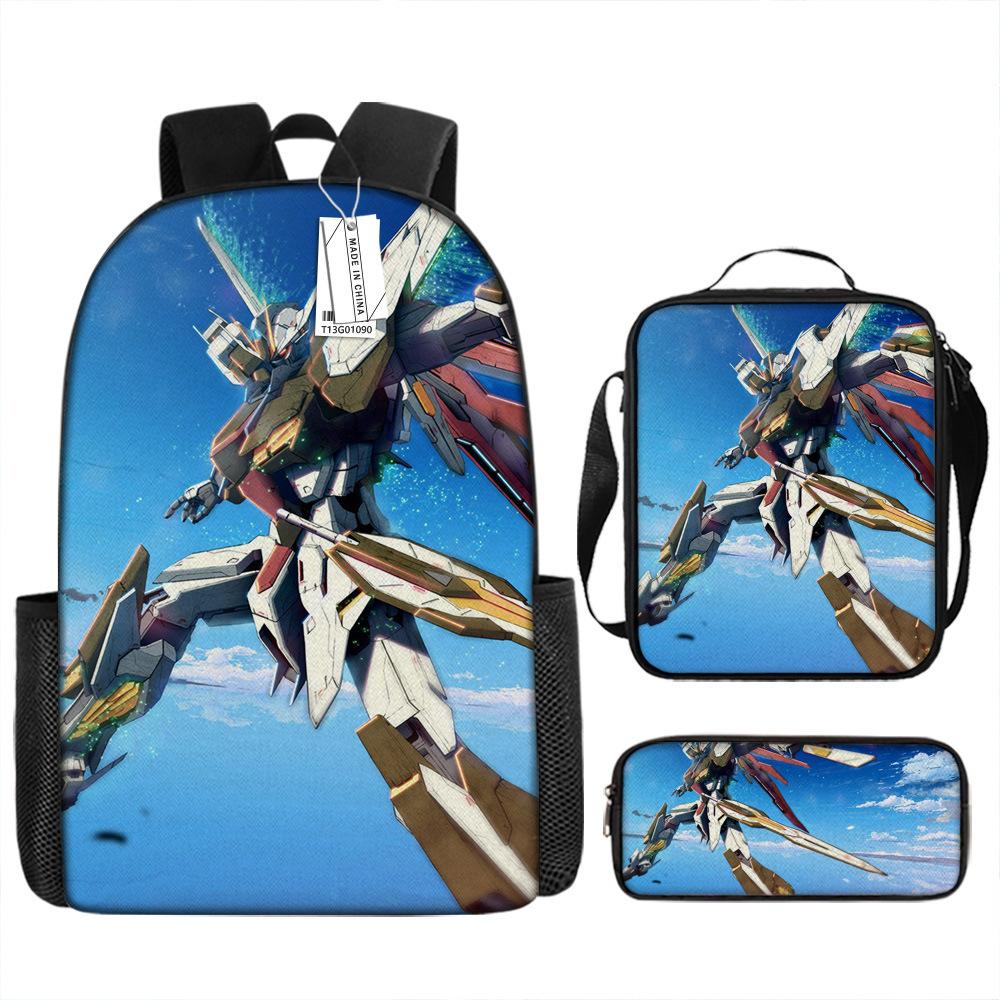 

Gundam Mecha School Bag Boys and Elementary School Students Ultra Light Ridge Protection Backpack Boys Animation Children s Backpack Three-piece Set Pencil case
