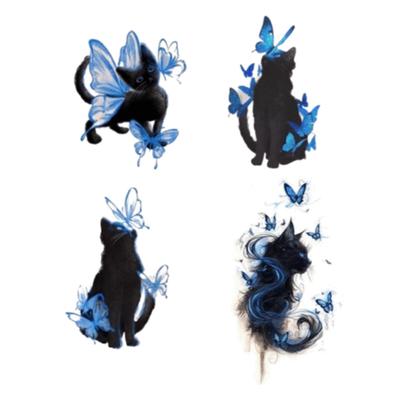 Fairy Meow Black Cat Tattoo Sticker Emotional Instant Tattoo Set of 4, Fairy Meow_B