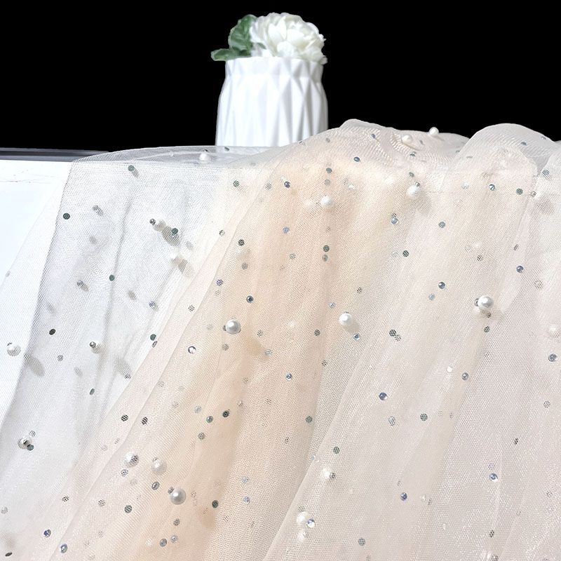 Beads Colored Diamonds Nails Pearl Imitation Pearl Encryption Fabric Wedding Dress Headgear Gauze Skirt Background Cloth Mesh