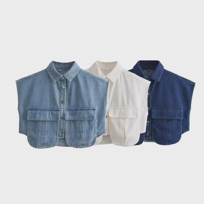 2024 Autumn/Winter Women's Short Denim Vest with Double Pocket Details