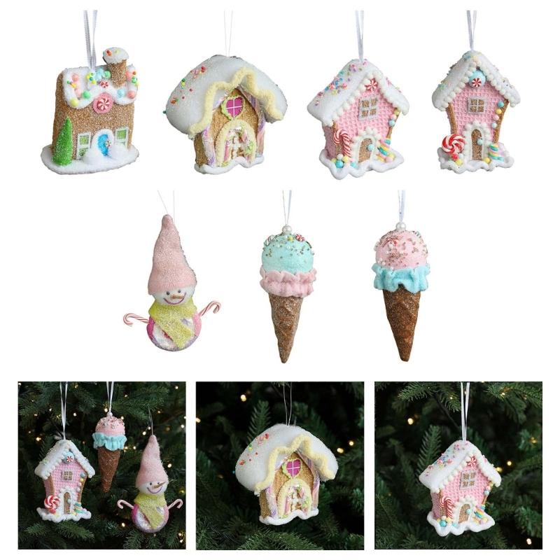 Christmas Tree Hanging Pendant Ice Cream/Cottage/Snowman/Horse Ornament for Holidays Home Decoration Party Supplies