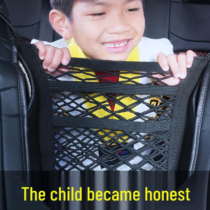 

Multi-Functional Car Seat Organizer Mesh Bag, Seat Back Storage & Anti-Kick Protector Double Layer with Side Elastic Car Version