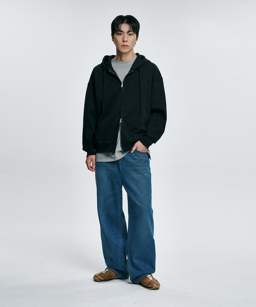 Atez Essential Oversized Sweat Zip-Up Hoodie [Black]
