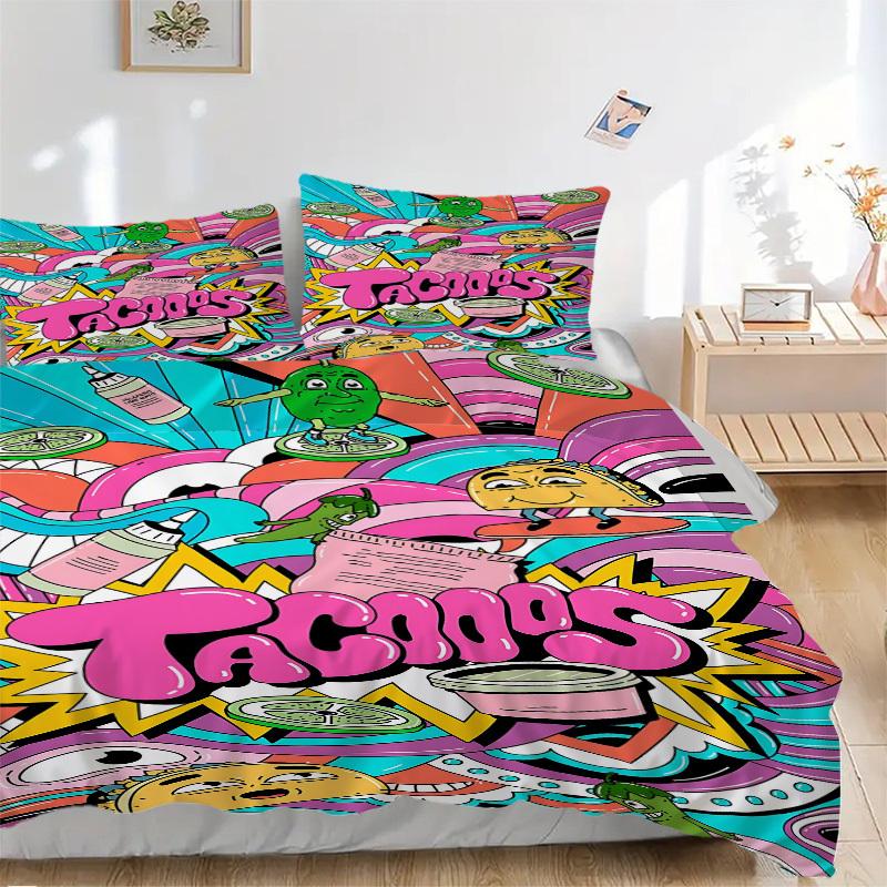 

3pcs Tacos Duvet Cover Set - Includes 1 Duvet Cover and 1/2 Pillowcases (No Insert) yy251107161 135x200cm