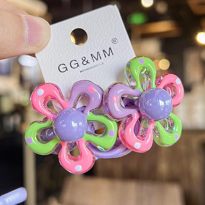 2PCS New Cute Color Blocked Flowers Princess Headwear Kids Elastic Hair Bands Children Hair Ropes Girls Hair Accessories