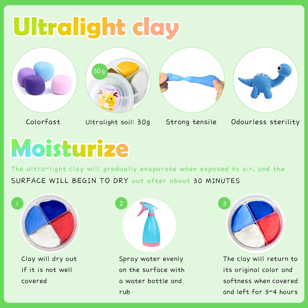 Air Dry Clay Kit Creative Kids Modeling Clay Gift Kits with Tools Super Light DIY Soft Clay Toys for Girls Boys Animal Theme