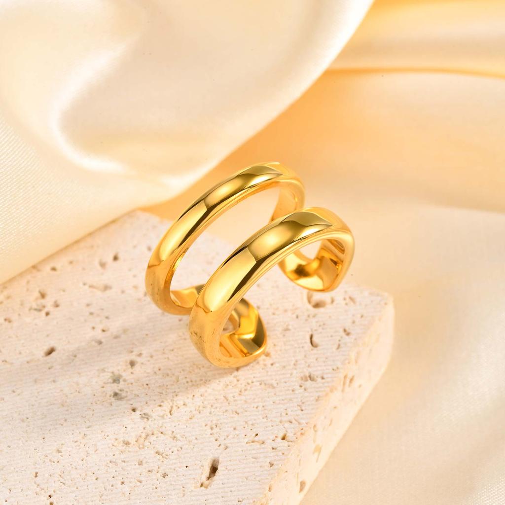 Highly Polished Double-layer Geometric Open Ring for Women,Gold Plated Stainless Steel Rings,Punk Wedding Ring Jewelry Gift
