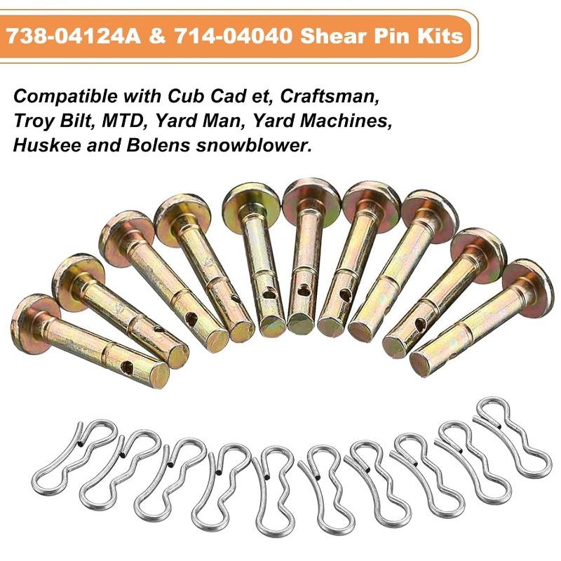 10 CONJUNTOS 738-04124A e 714-04040 Pinos de cisalhamento de reposição para limpa-neves MTD
