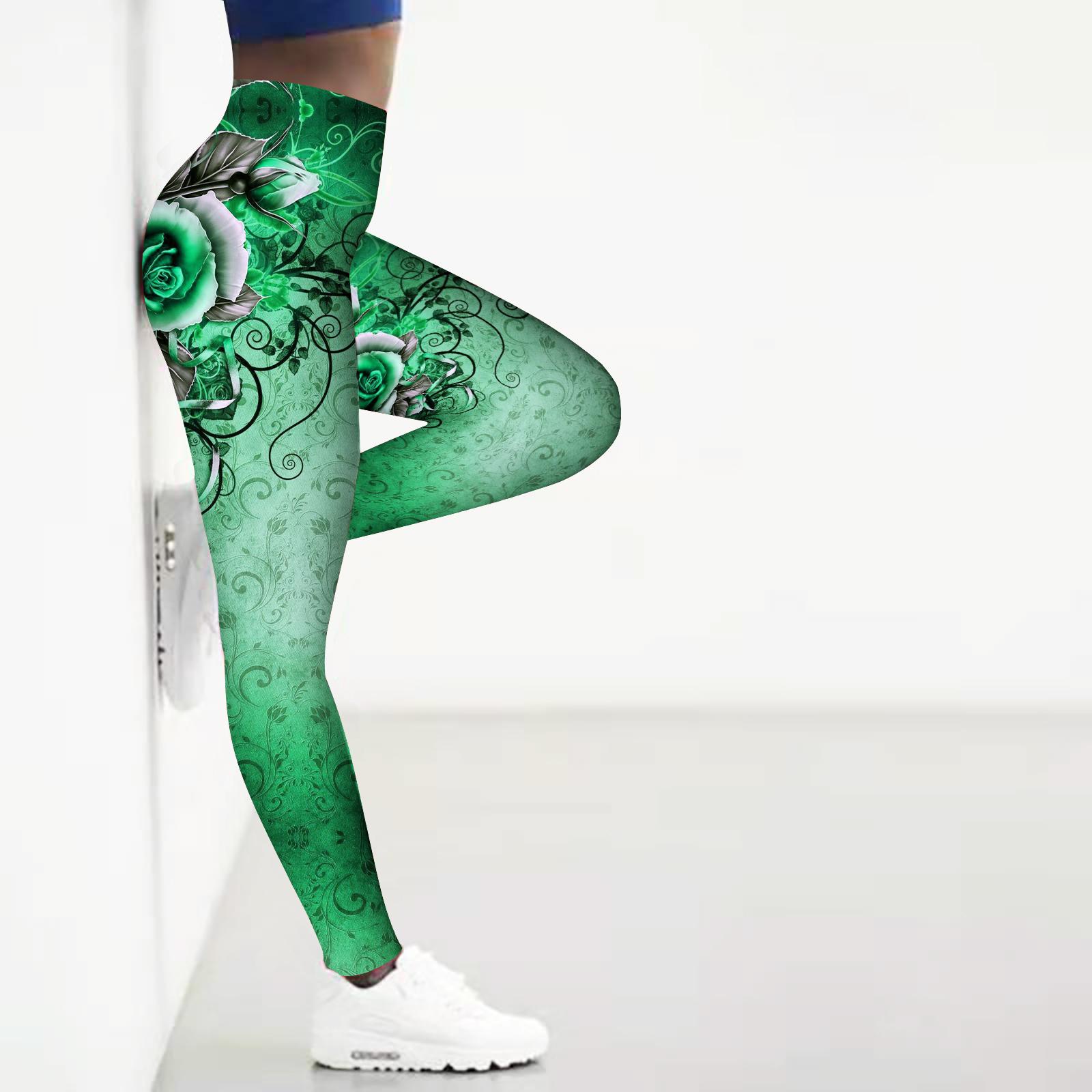 

Женские леггинсы для йоги с принтом синей розы, эластичные, для фитнеса, бега, спортзала, спорта и активного отдыха 8XL зелёный