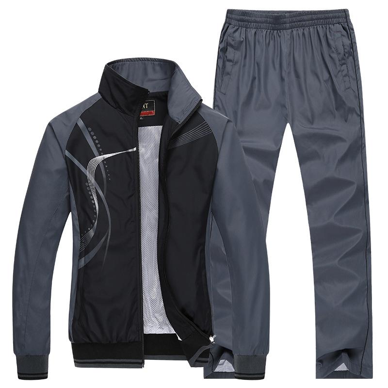 Costume de sport pour homme printemps et automne Veste + Pantalon Absorbant la transpiration Vêtements imprimés tendance