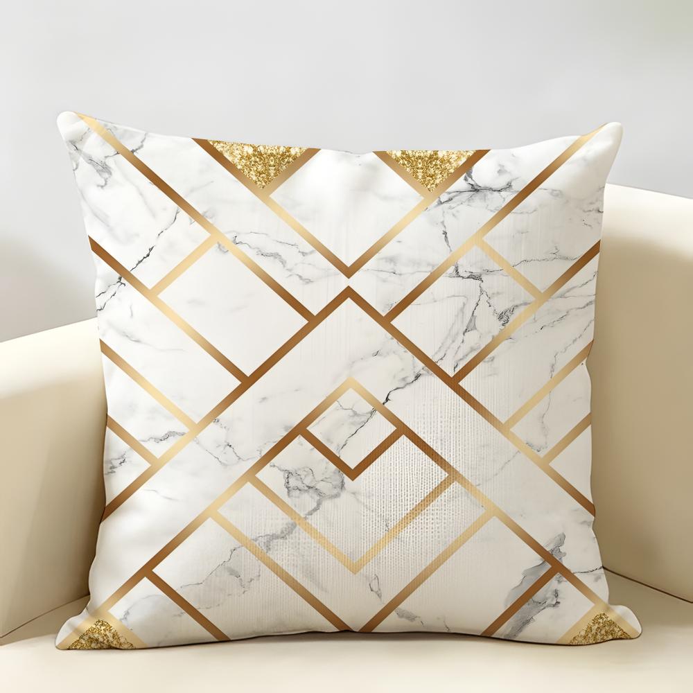 Marble Geometric Patterns Cushion Cover Natural Linen Organic Fabric Double-Sided Printing Breathable Perfect For Home Decor