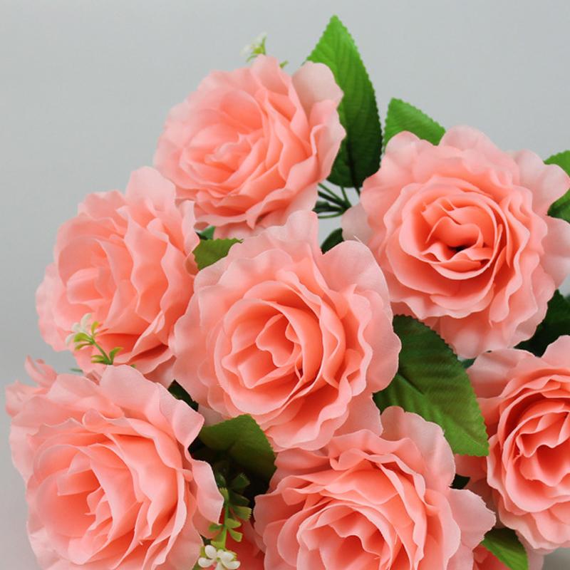 12Heads Silk Rose Artificial Flowers Fake Bouquet Wedding Party Home Grave Decor
