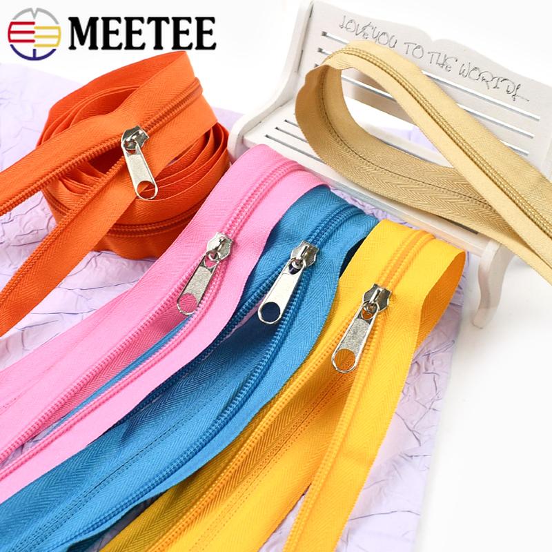Meetee 3-10M 5# Nylon Zippers with Slider Clothing Zip Heads Puller Repair Kit Bag Garment Replacement DIY Zipper Accessories